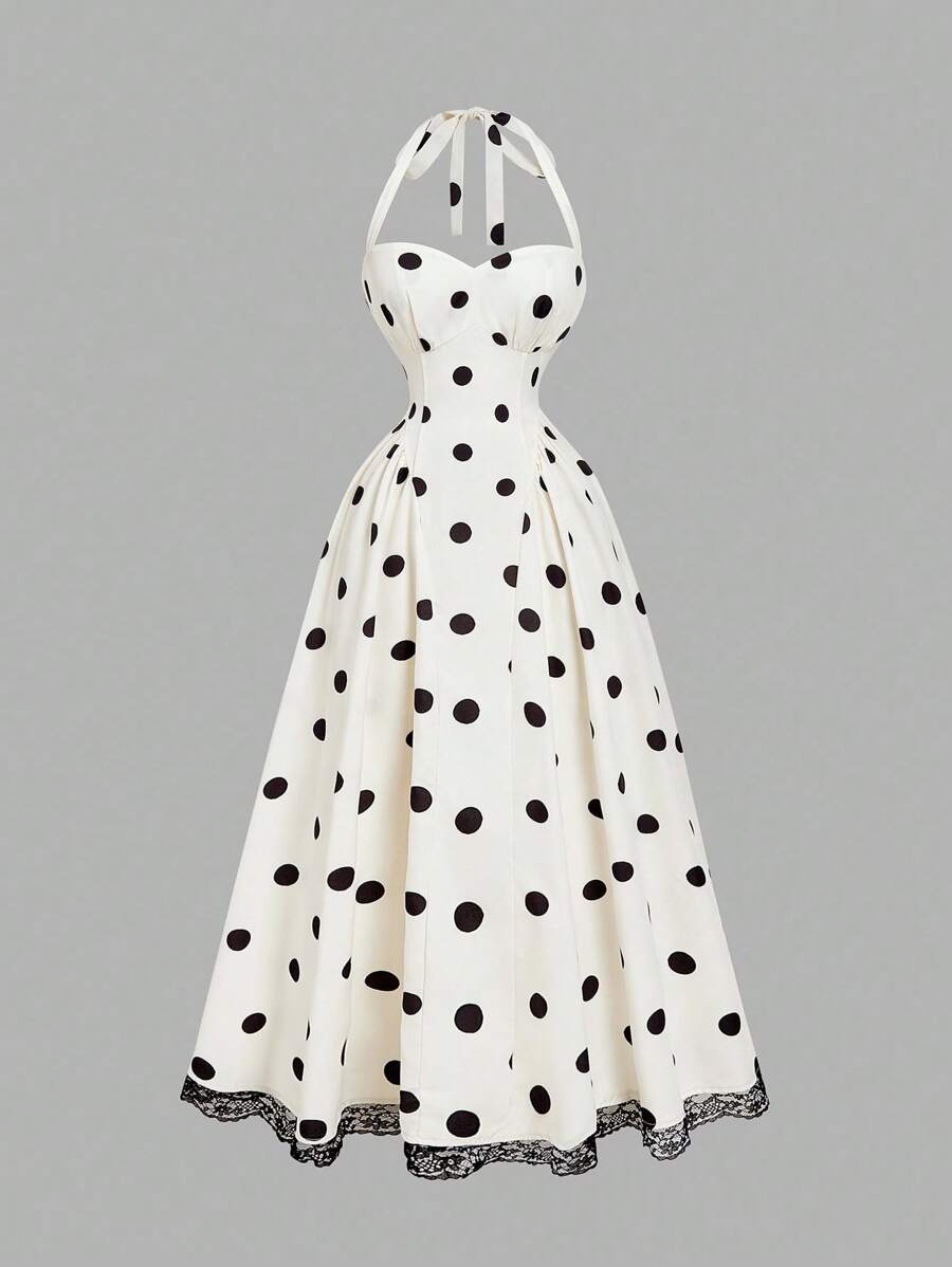 SHEIN MOD فستان بتصميم نقاط بولكا فينتاج بظهر مكشوف