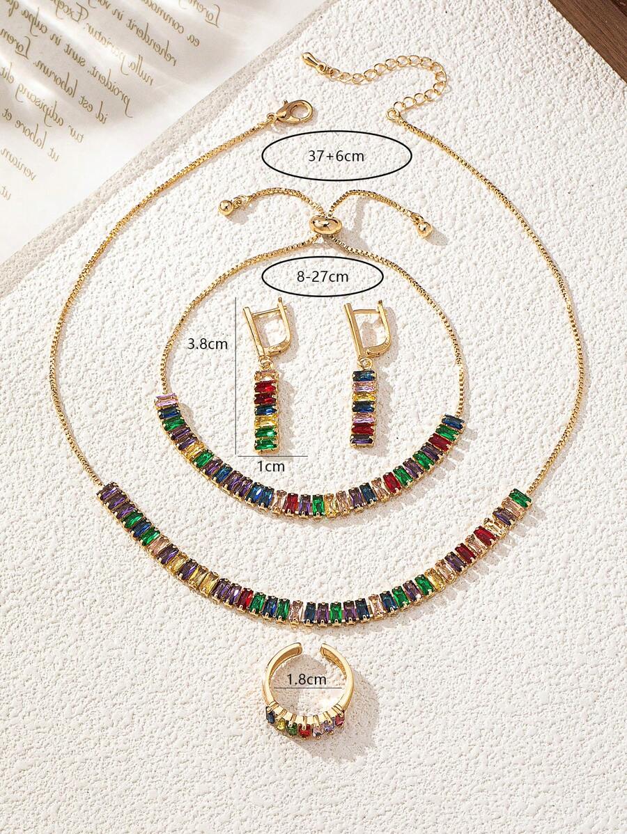 SHEIN طقم 5 قطع مجوهرات بزركونيا ملونة