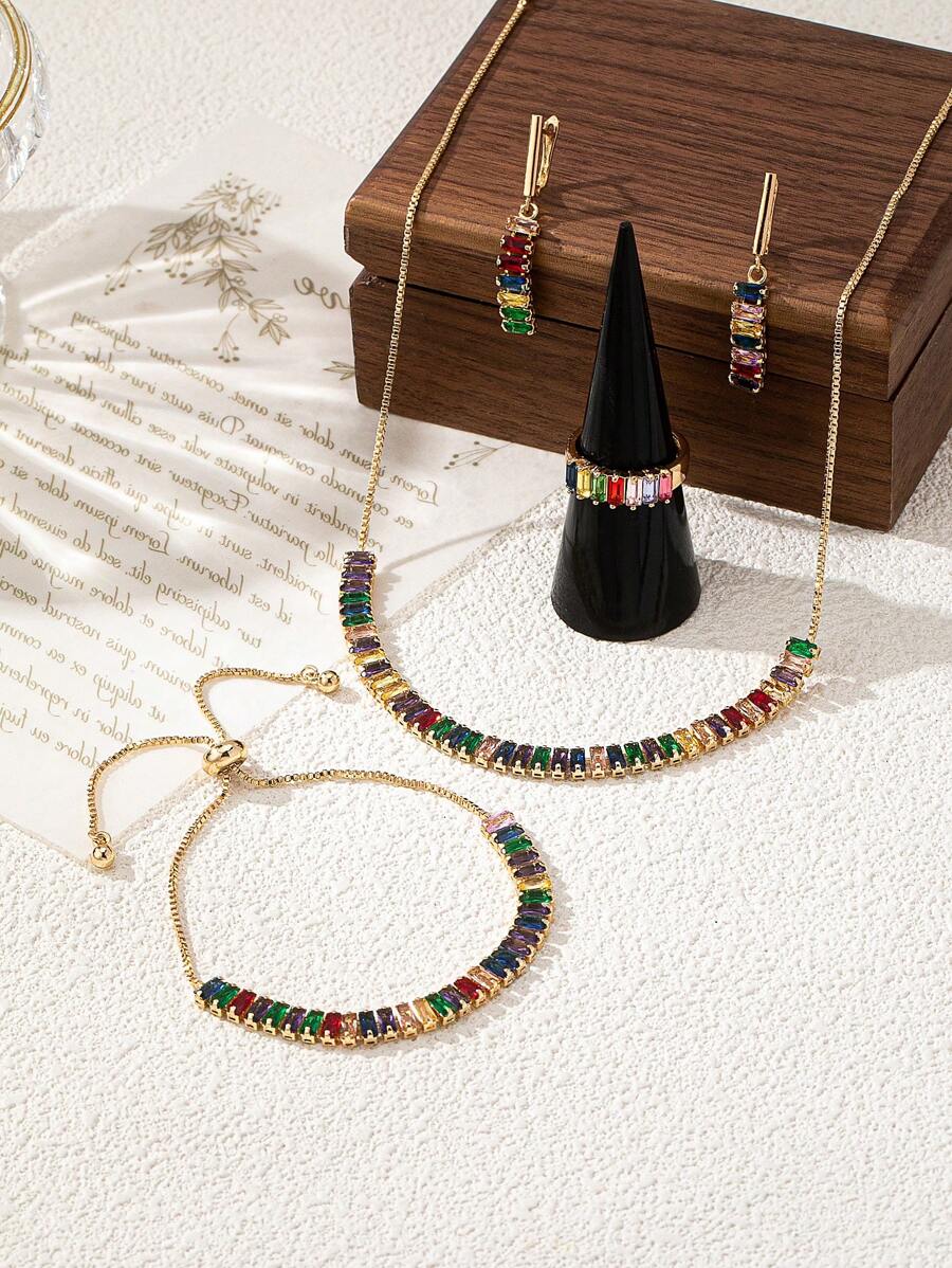 SHEIN طقم 5 قطع مجوهرات بزركونيا ملونة