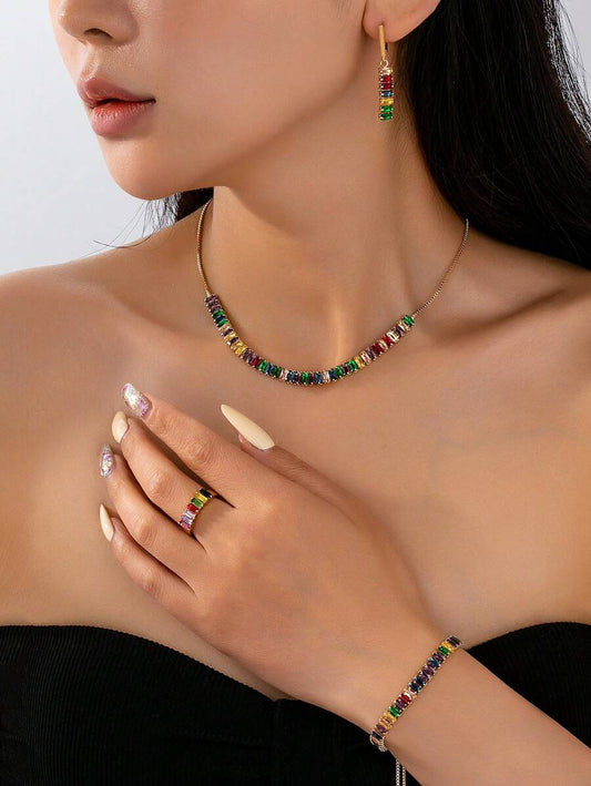 SHEIN طقم 5 قطع مجوهرات بزركونيا ملونة