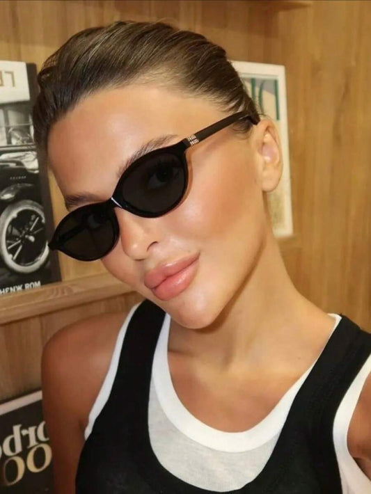 SHEIN نظارة شمس نسائية بإطار معدني بيضاوي صغير
