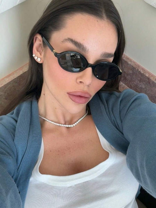 SHEIN نظارة شمس نسائية بإطار معدني بيضاوي صغير
