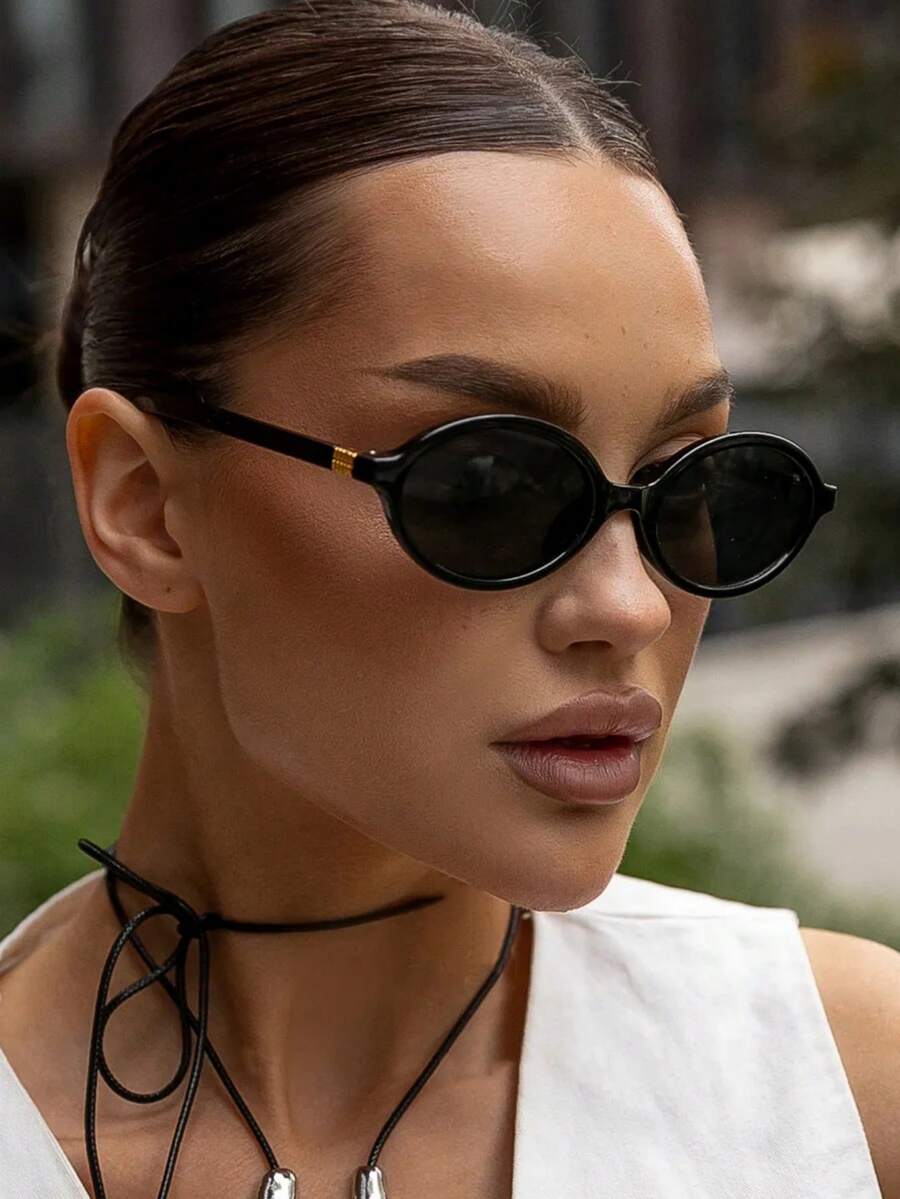 SHEIN نظارة شمس نسائية بإطار معدني بيضاوي صغير