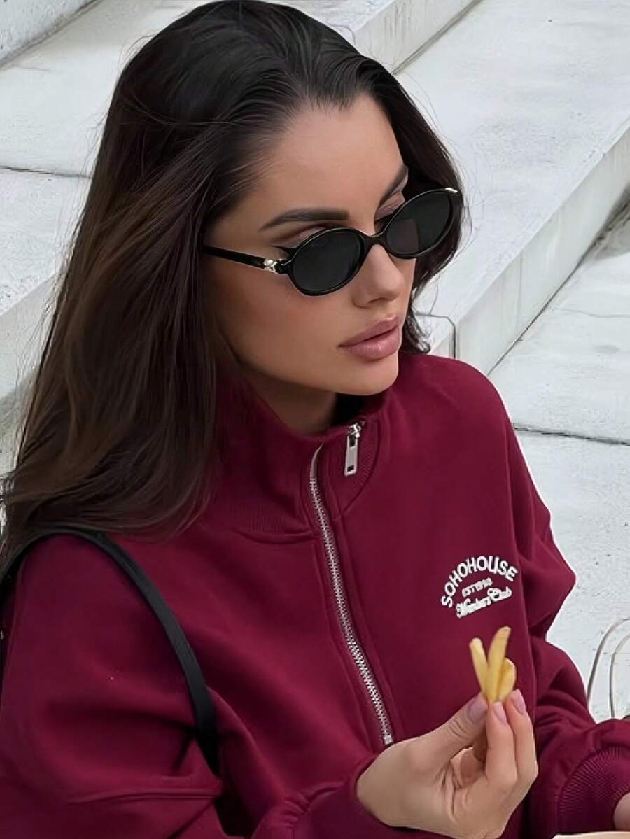 SHEIN نظارة شمس نسائية بإطار معدني بيضاوي صغير