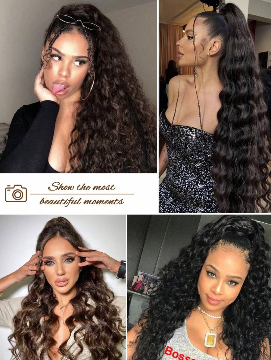SHEIN باروكة شعر طويل 40 بوصة موجي متعدد الطبقات بمشبك