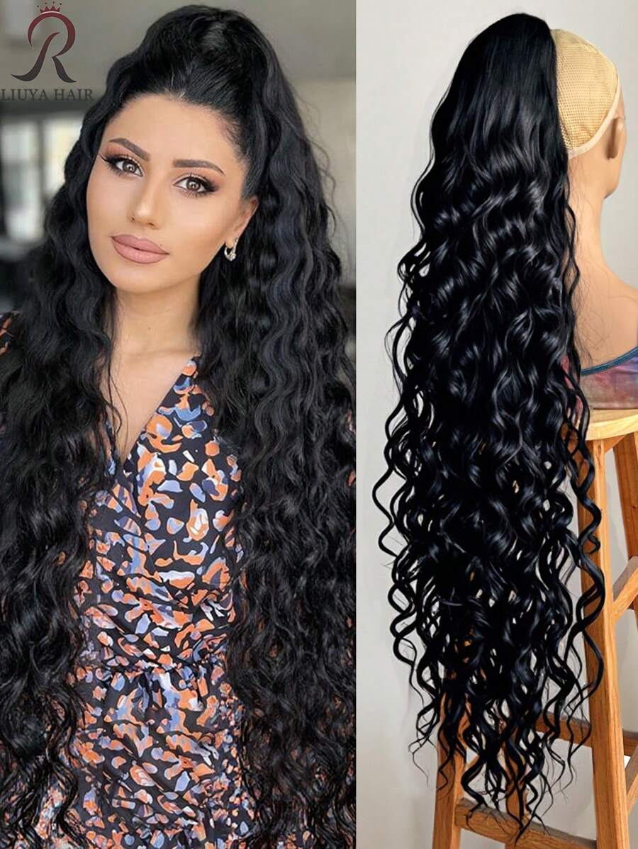 SHEIN باروكة شعر طويل 40 بوصة موجي متعدد الطبقات بمشبك