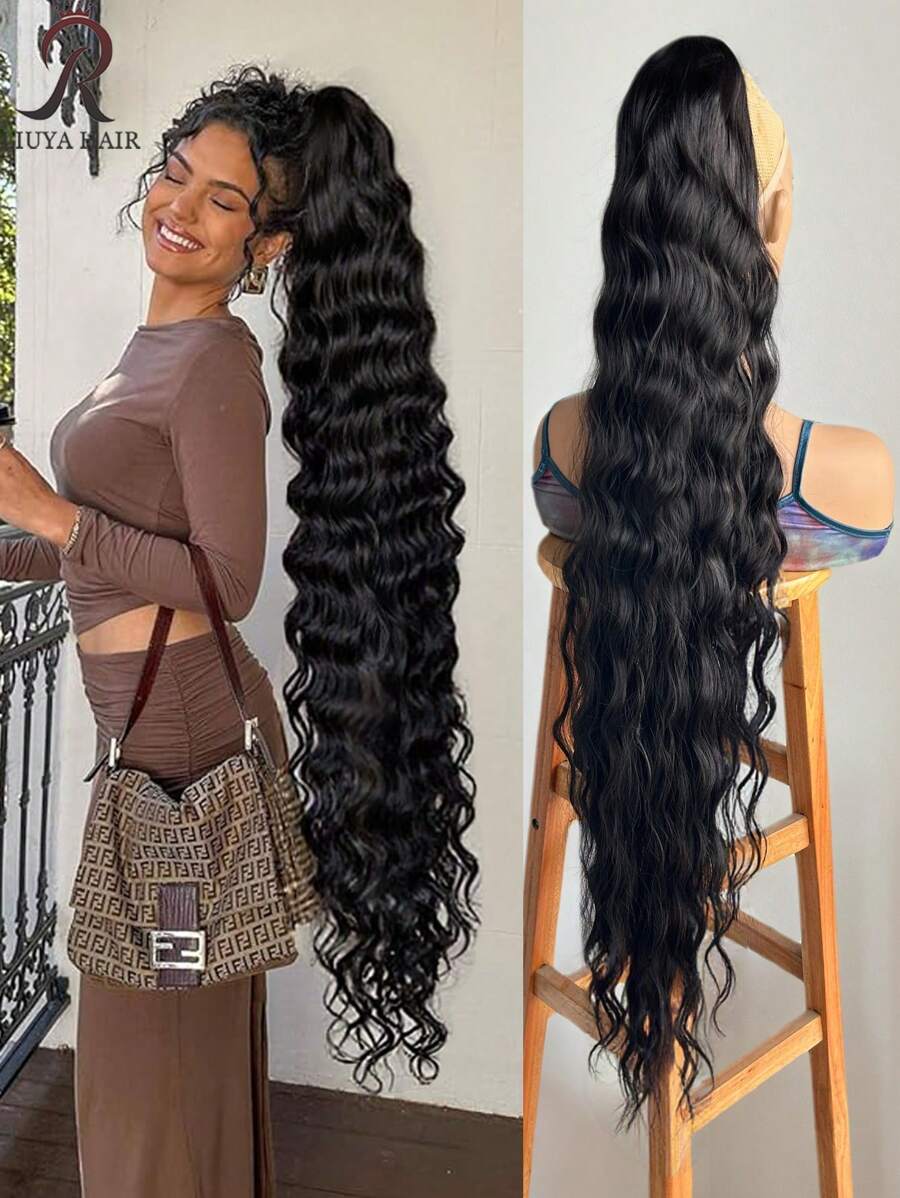 SHEIN باروكة شعر طويل 40 بوصة موجي متعدد الطبقات بمشبك