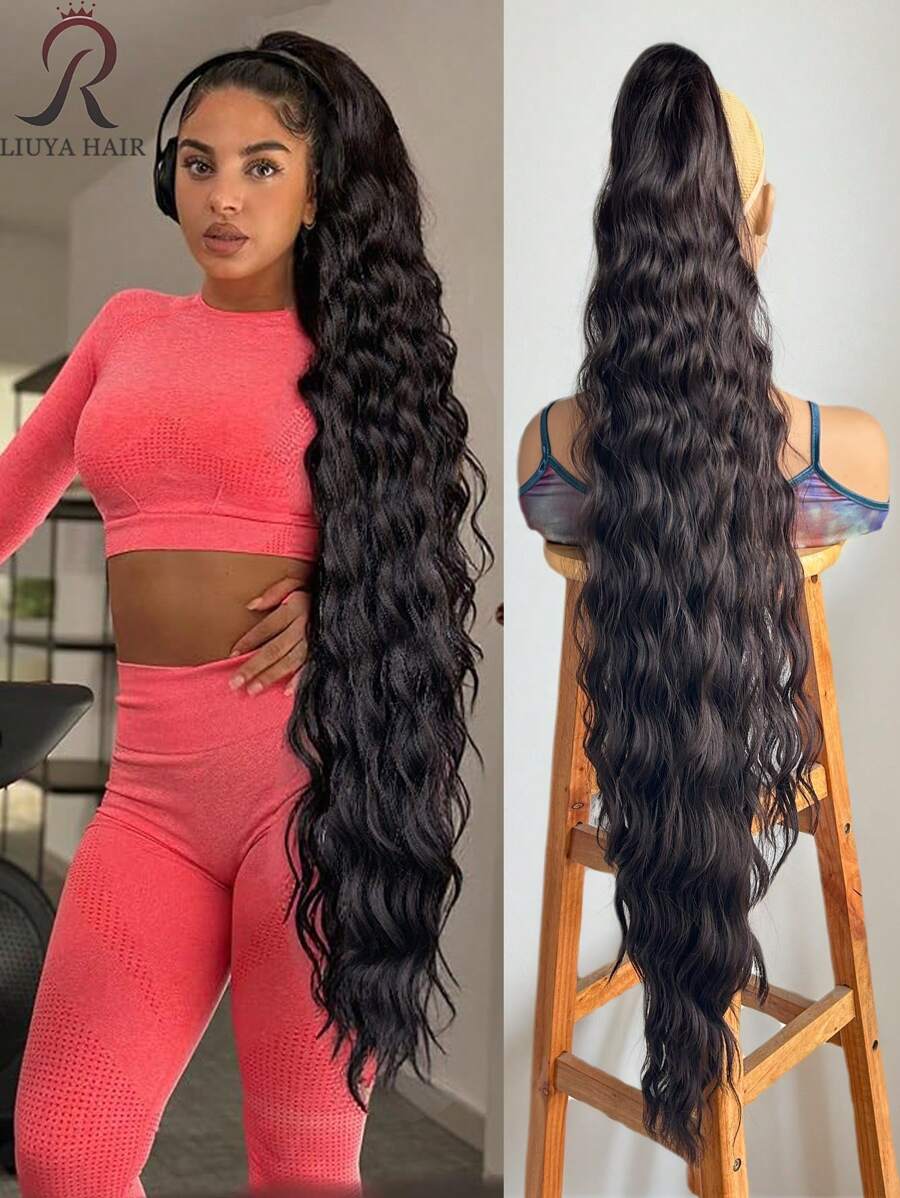 SHEIN باروكة شعر طويل 40 بوصة موجي متعدد الطبقات بمشبك