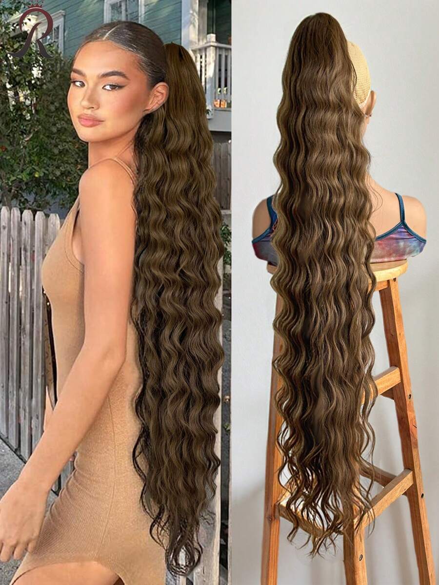 SHEIN باروكة شعر طويل 40 بوصة موجي متعدد الطبقات بمشبك