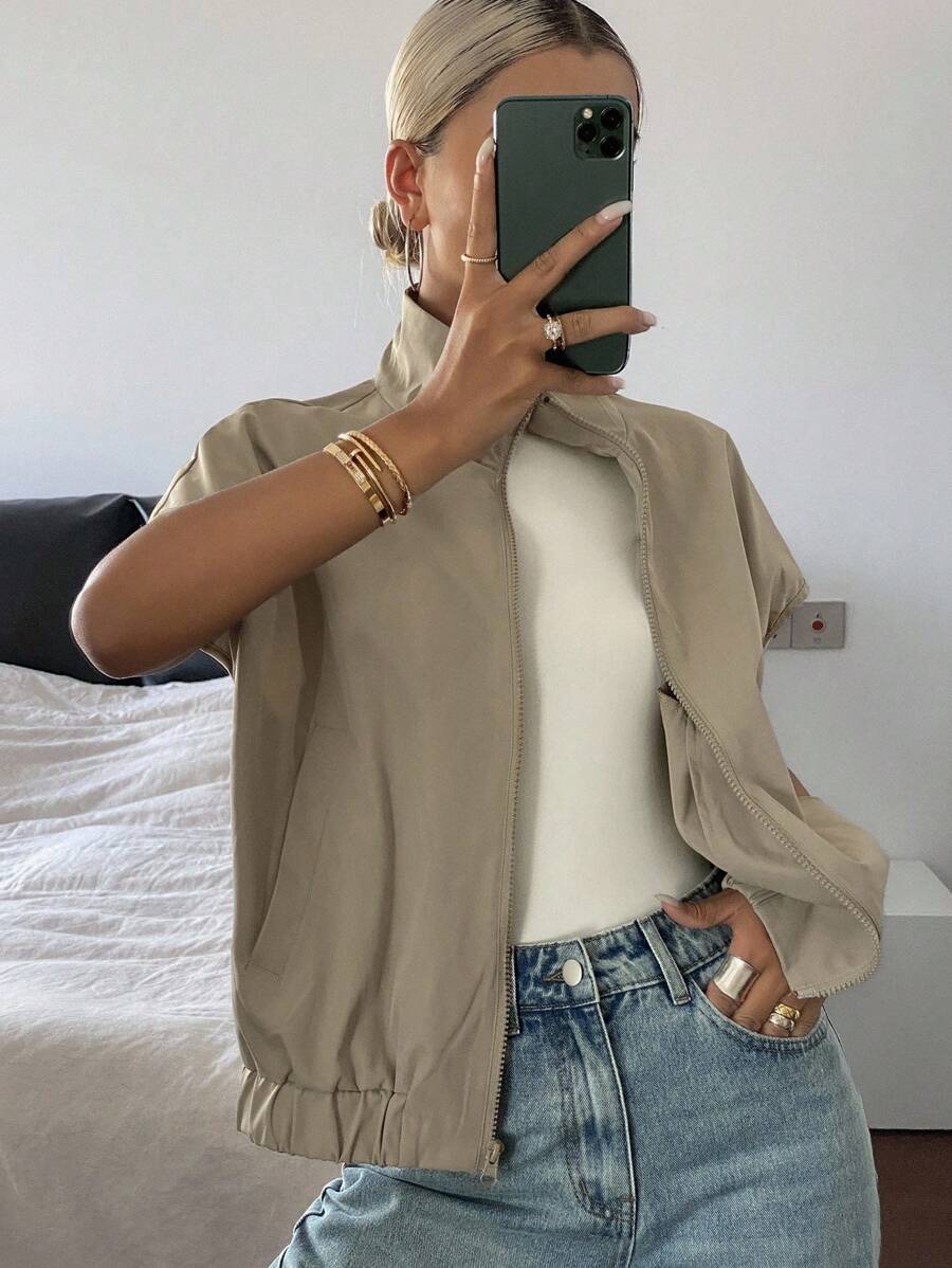 SHEIN DAZY جاكيت نسائي بياقة عالية وسحاب