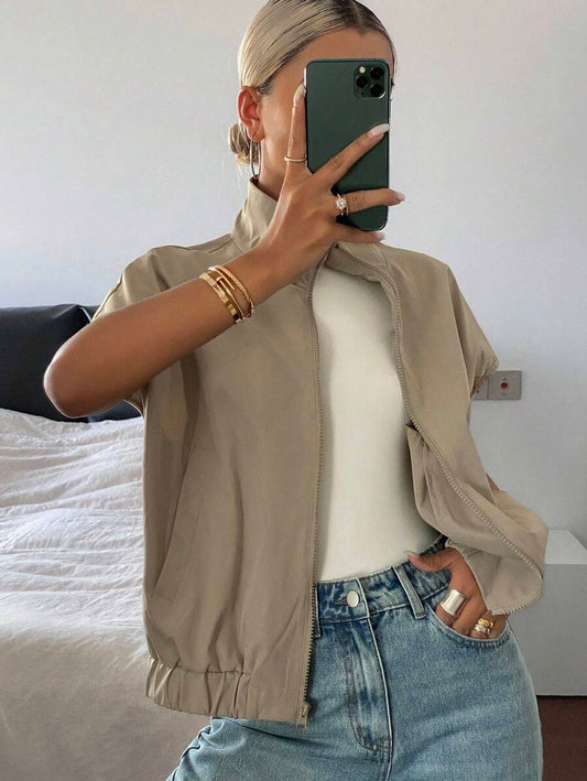 SHEIN DAZY جاكيت نسائي بياقة عالية وسحاب