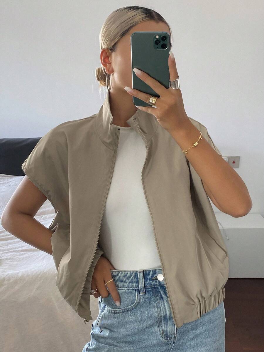 SHEIN DAZY جاكيت نسائي بياقة عالية وسحاب