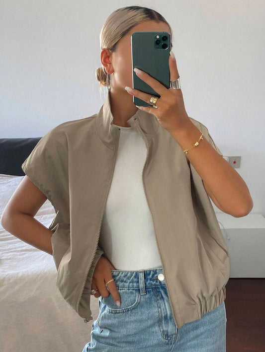 SHEIN DAZY جاكيت نسائي بياقة عالية وسحاب