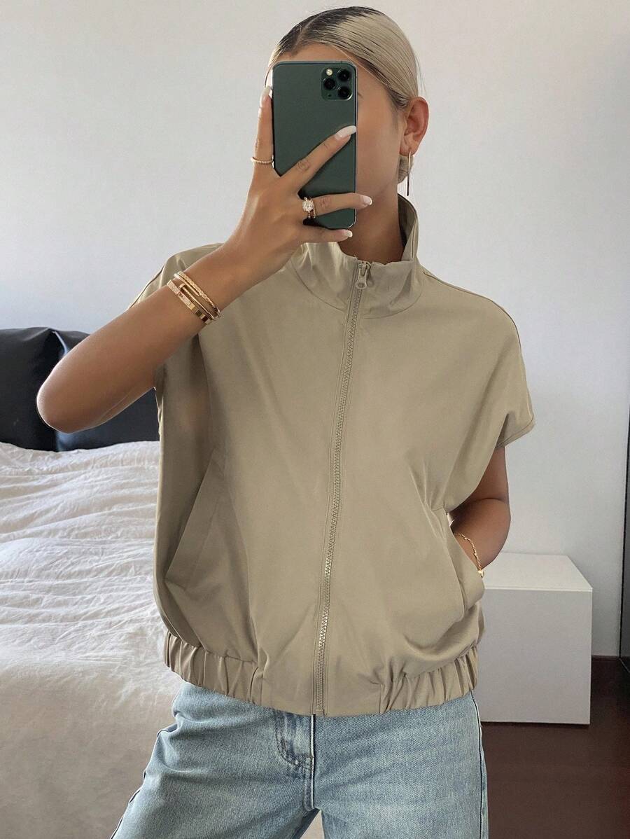 SHEIN DAZY جاكيت نسائي بياقة عالية وسحاب