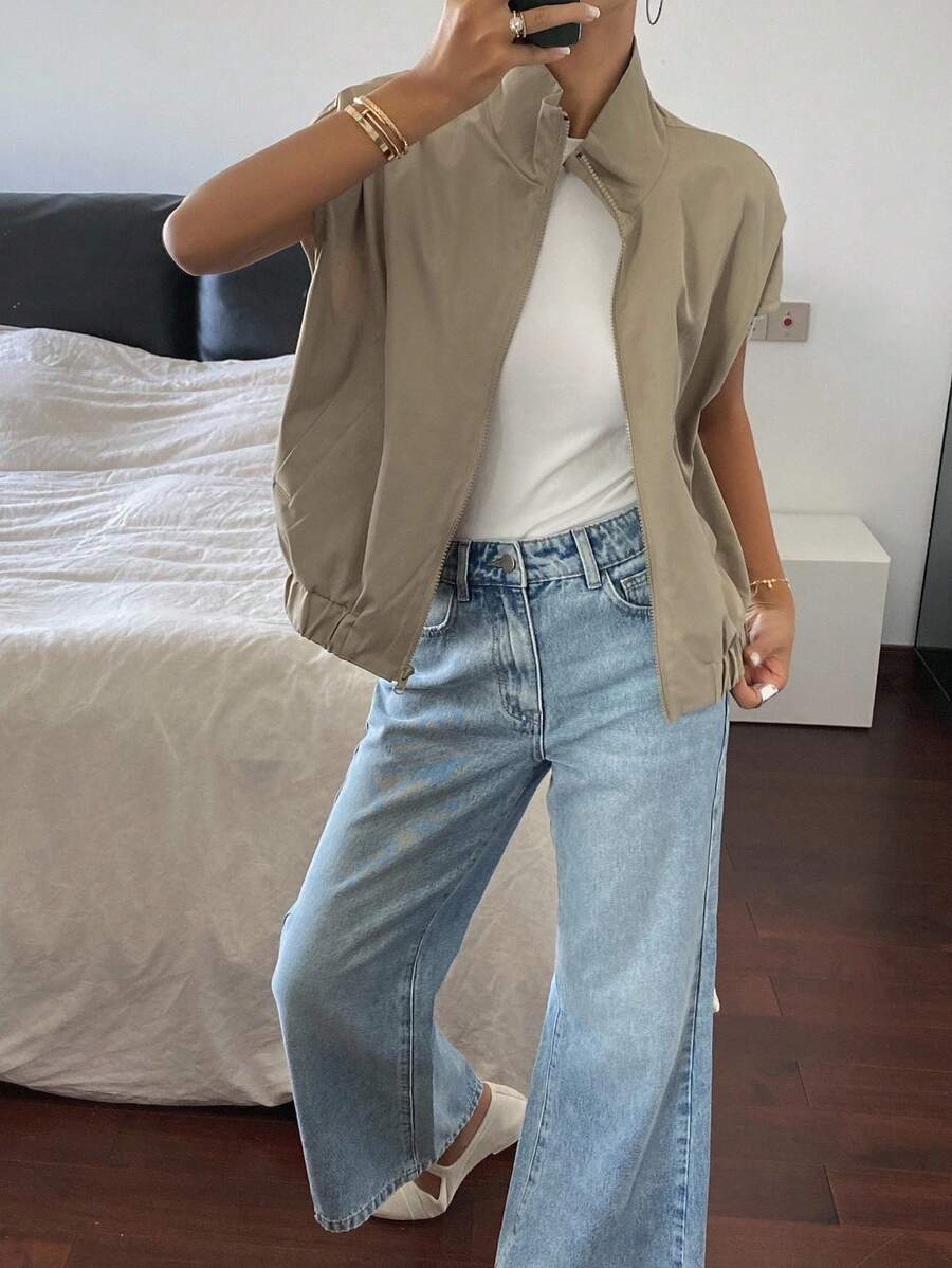 SHEIN DAZY جاكيت نسائي بياقة عالية وسحاب
