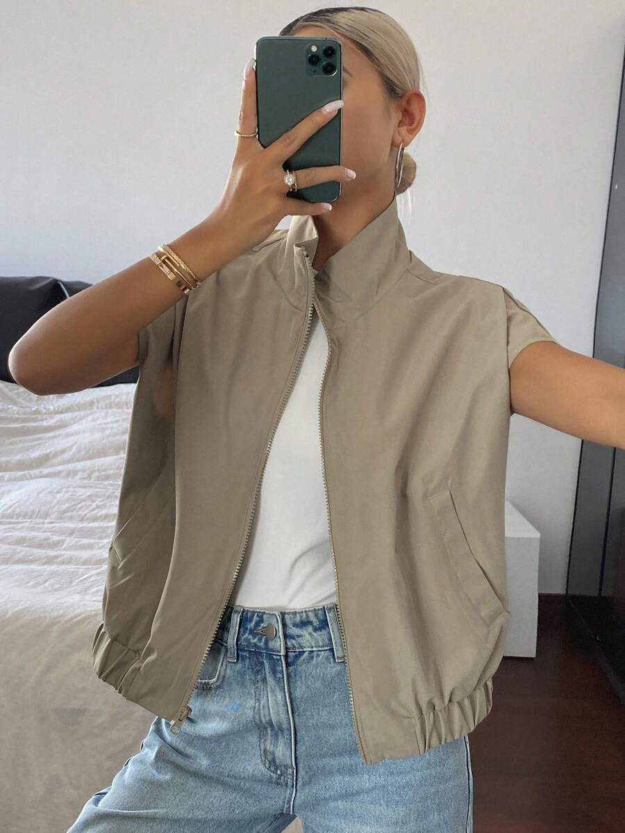 SHEIN DAZY جاكيت نسائي بياقة عالية وسحاب