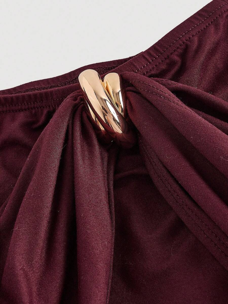 SHEIN MOD فستان متوسط الطول مُجعد باللون العنابي
