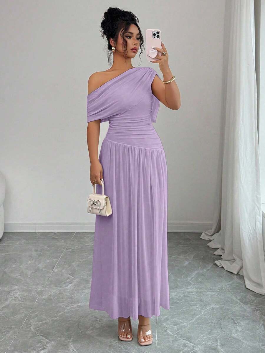 SHEIN Elenzga فستان فرنسي ارجواني طويل بخصر مبطن