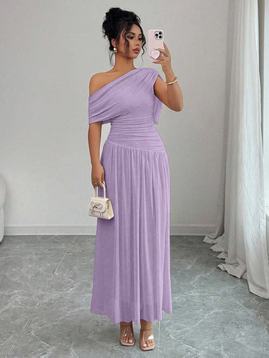 SHEIN Elenzga فستان فرنسي ارجواني طويل بخصر مبطن