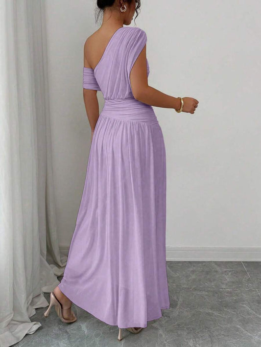 SHEIN Elenzga فستان فرنسي ارجواني طويل بخصر مبطن