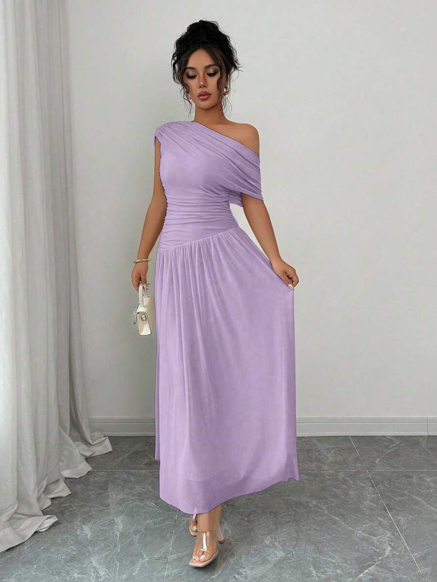 SHEIN Elenzga فستان فرنسي ارجواني طويل بخصر مبطن