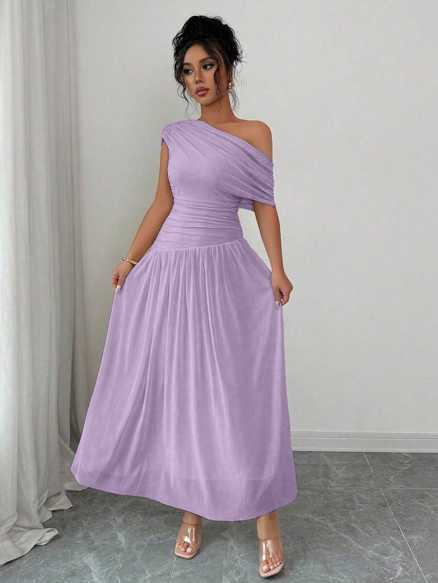 SHEIN Elenzga فستان فرنسي ارجواني طويل بخصر مبطن