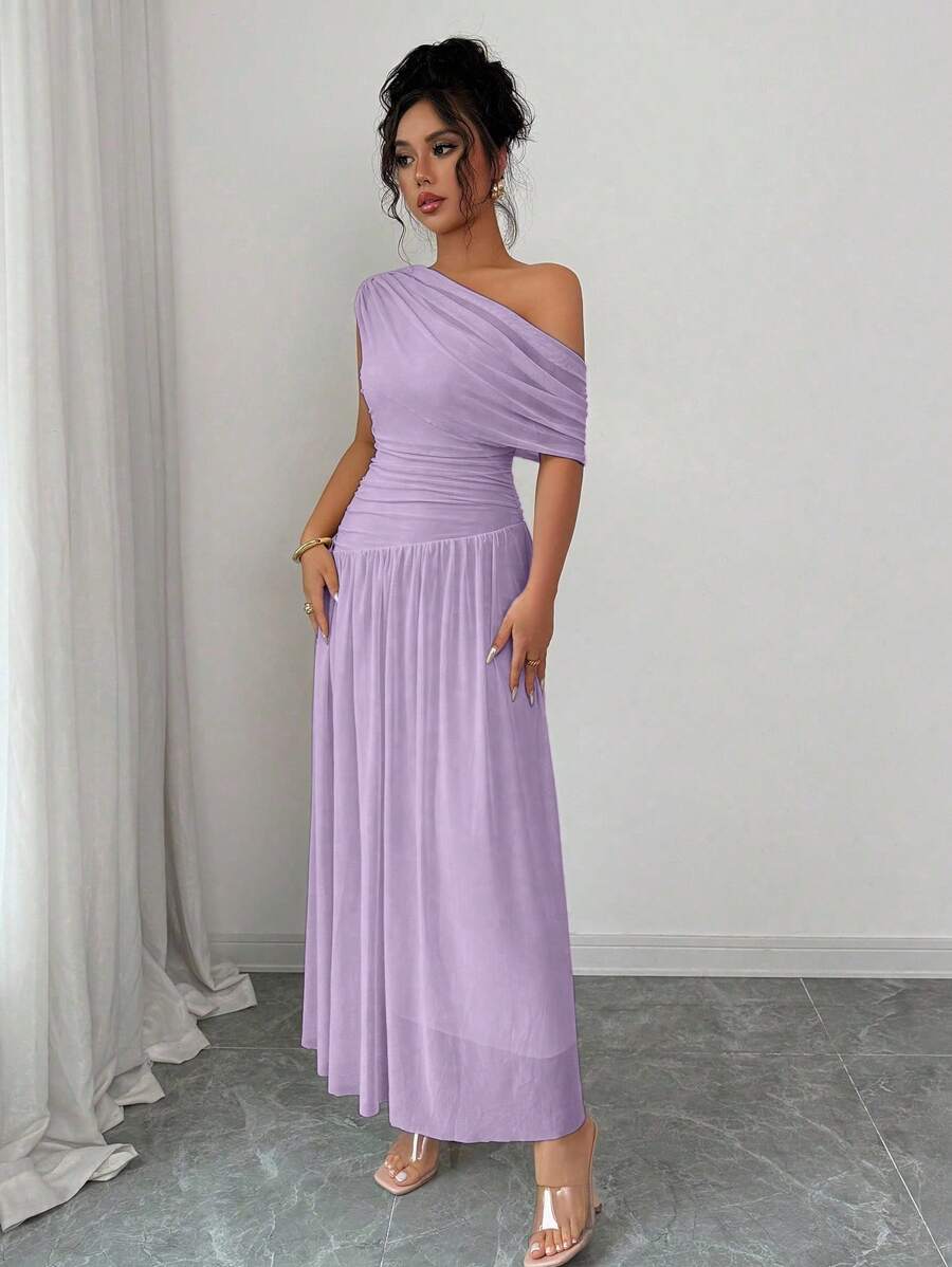 SHEIN Elenzga فستان فرنسي ارجواني طويل بخصر مبطن