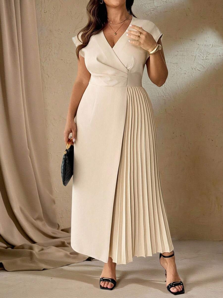 SHEIN Roveilla فستان ماكسي كاجوال بثنيات فضفاضة بلون مشمشي