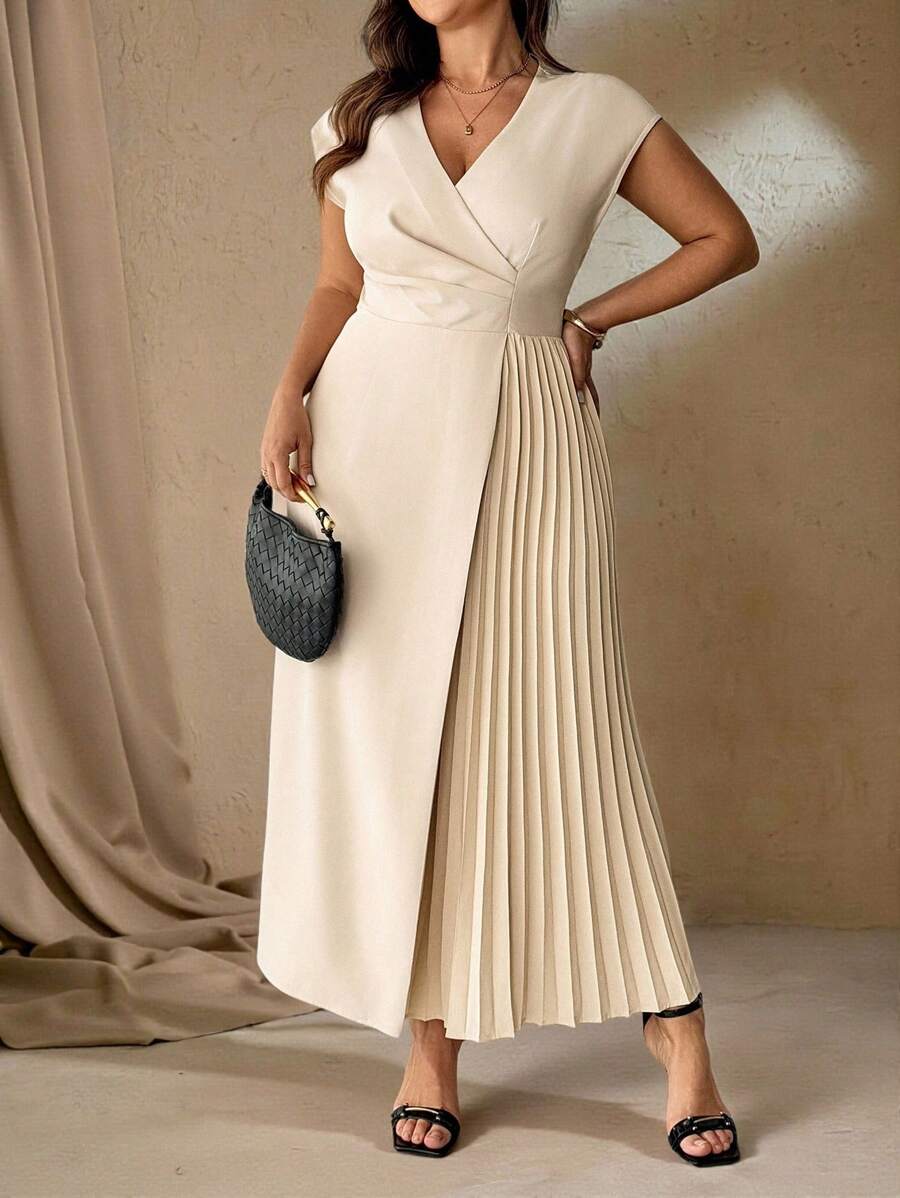 SHEIN Roveilla فستان ماكسي كاجوال بثنيات فضفاضة بلون مشمشي