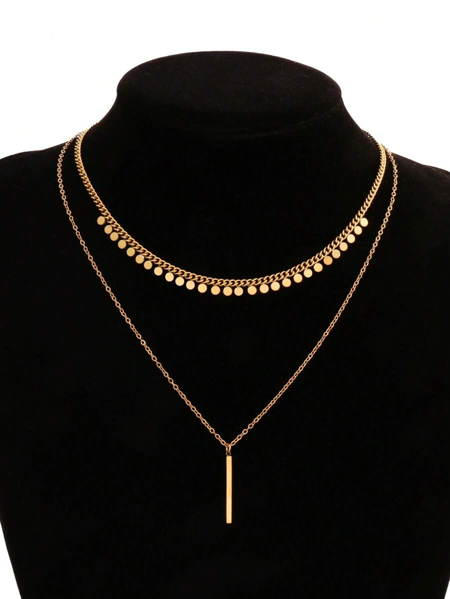 SHEIN قلادة معدنية ذهبية دائرية مع شرابة