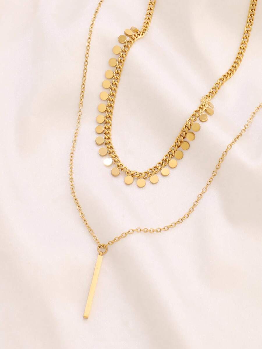 SHEIN قلادة معدنية ذهبية دائرية مع شرابة