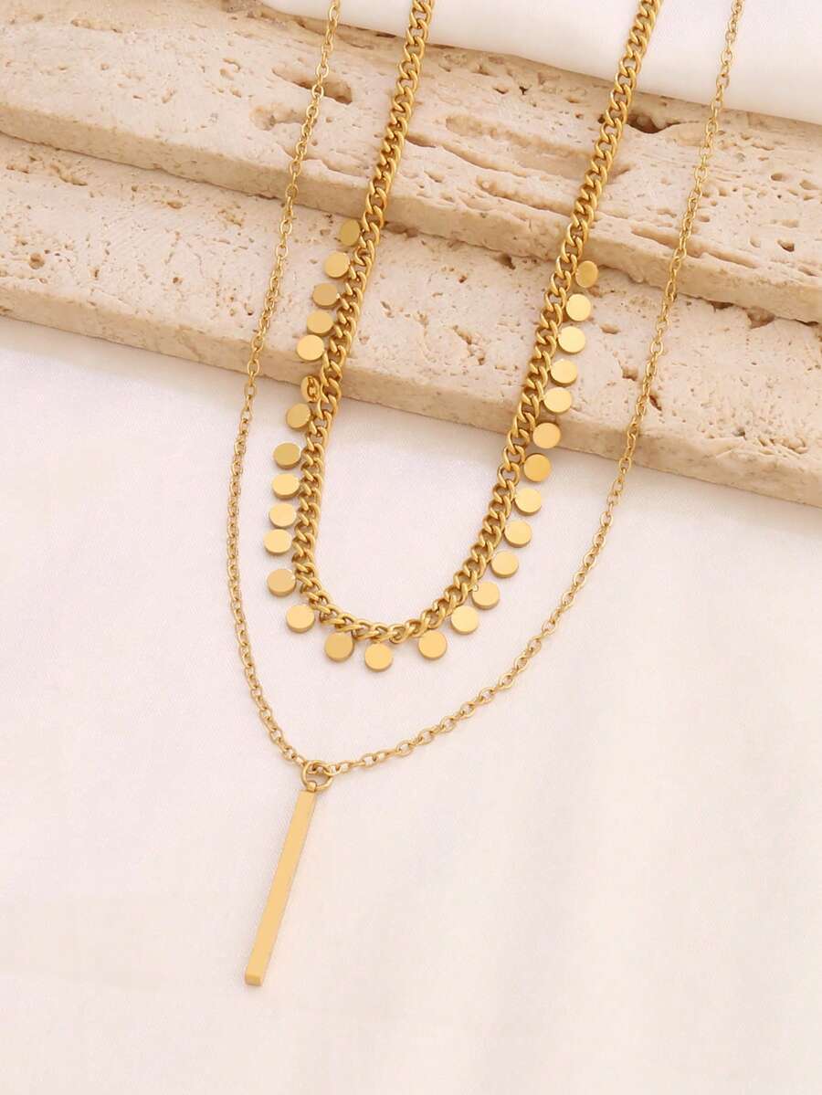 SHEIN قلادة معدنية ذهبية دائرية مع شرابة