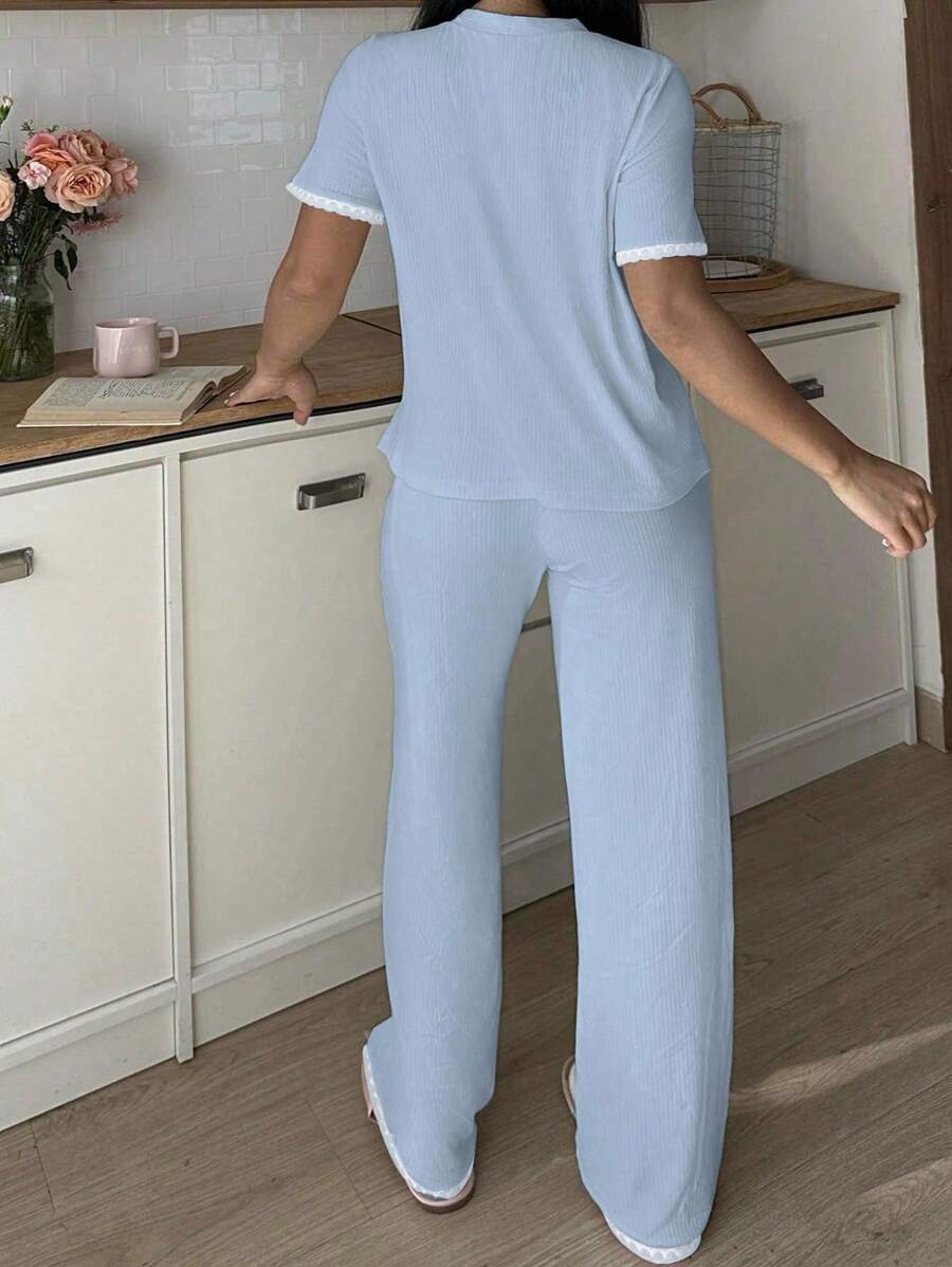 SHEIN Athîral ملابس منزلية كاجوال 2 قطعة بألوان متباينة
