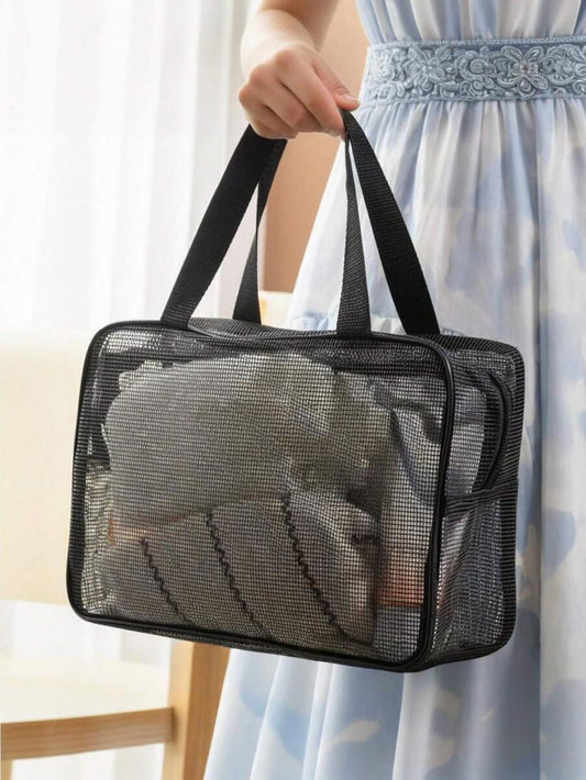 SHEIN حقيبة يد شبكية سوداء شفافة من النايلون