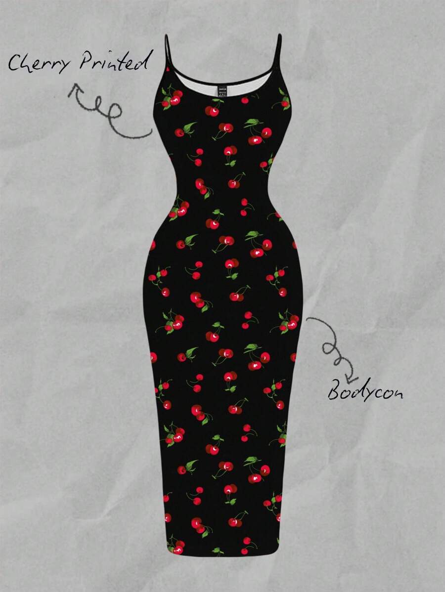 SHEIN EZwear فستان ضيق بطبعة كرز