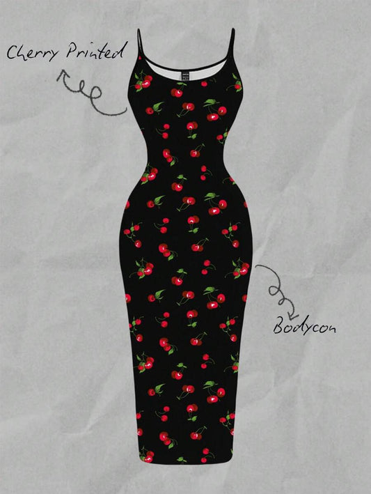 SHEIN EZwear فستان ضيق بطبعة كرز