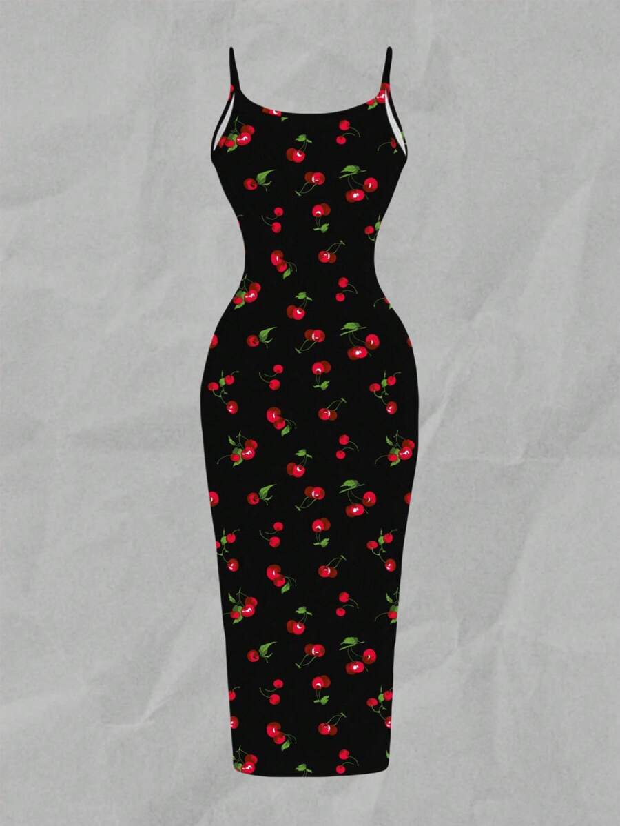 SHEIN EZwear فستان ضيق بطبعة كرز