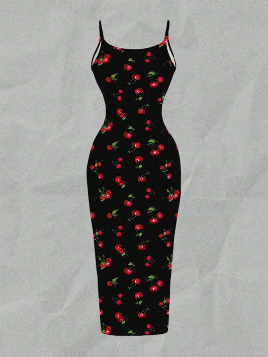 SHEIN EZwear فستان ضيق بطبعة كرز