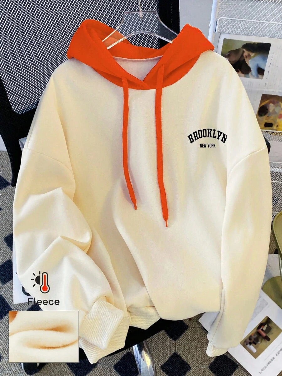 SHEIN هودي نسائي كاجوال برتقالي بسيط