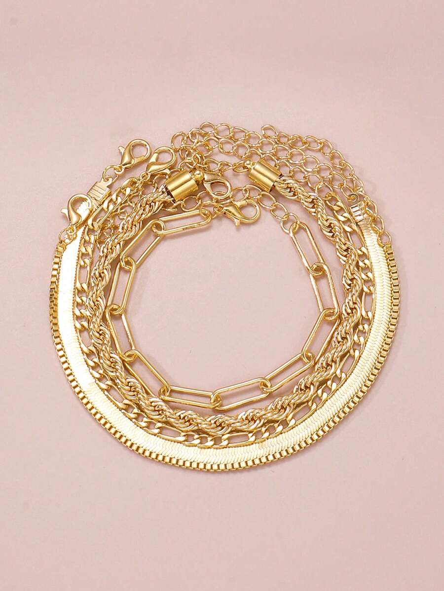 SHEIN مجموعة أساور ذهبية معدنية مزينة بالراين