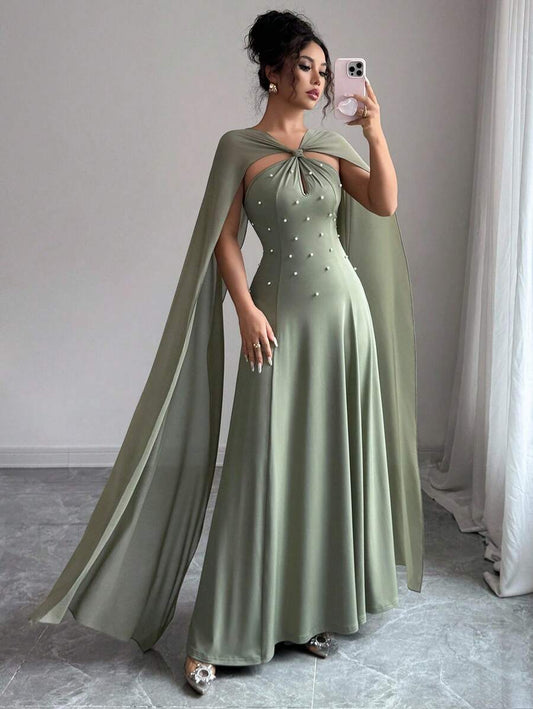 SHEIN Raffinéa فستان شيفون اخضر مكشكش بشكل قطرة ماء