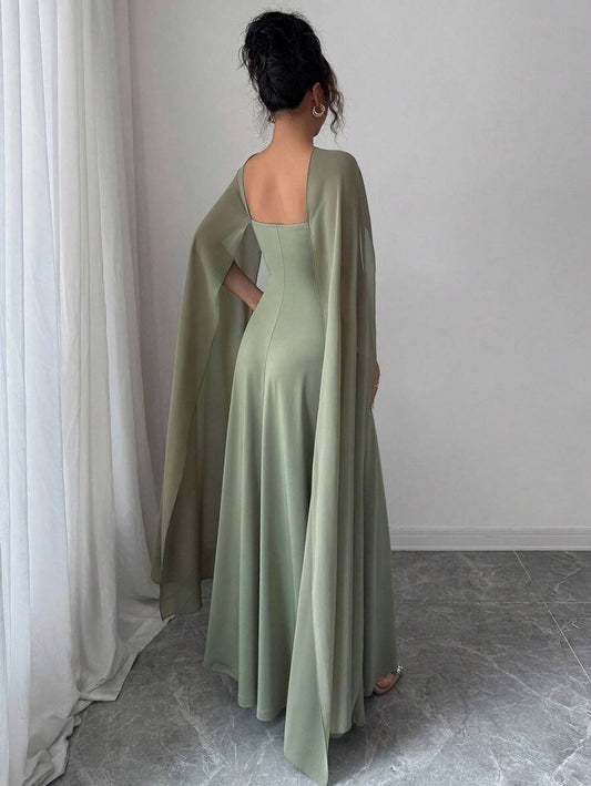 SHEIN Raffinéa فستان شيفون اخضر مكشكش بشكل قطرة ماء