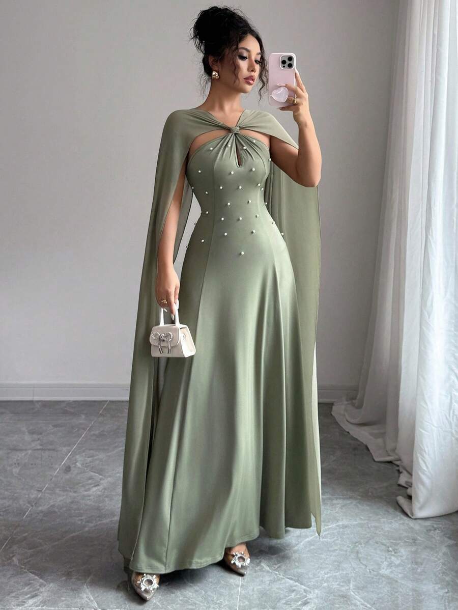 SHEIN Raffinéa فستان شيفون اخضر مكشكش بشكل قطرة ماء