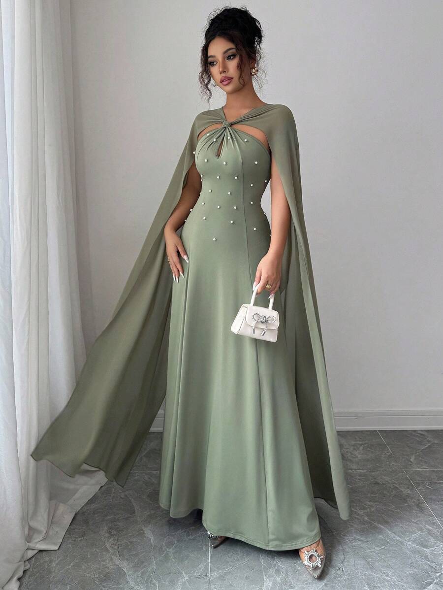 SHEIN Raffinéa فستان شيفون اخضر مكشكش بشكل قطرة ماء