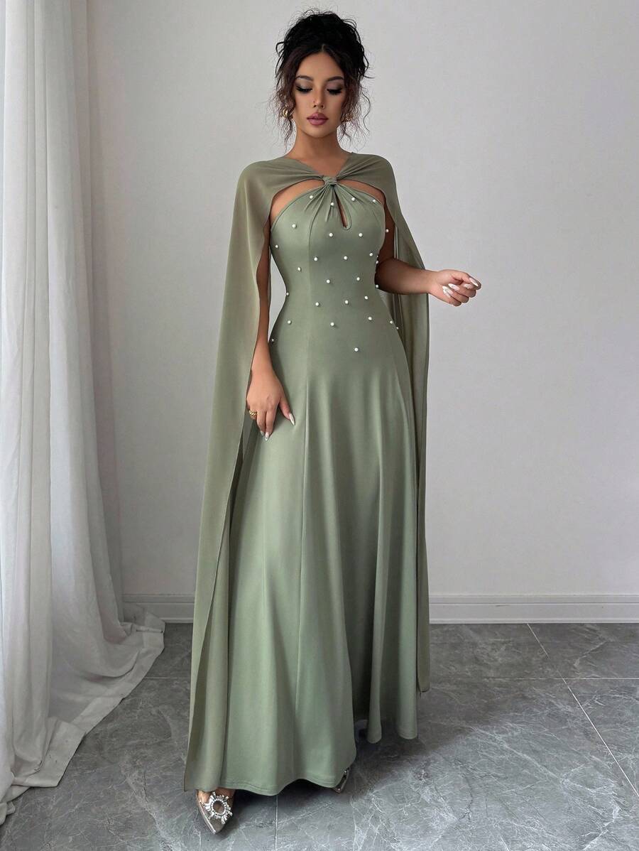 SHEIN Raffinéa فستان شيفون اخضر مكشكش بشكل قطرة ماء