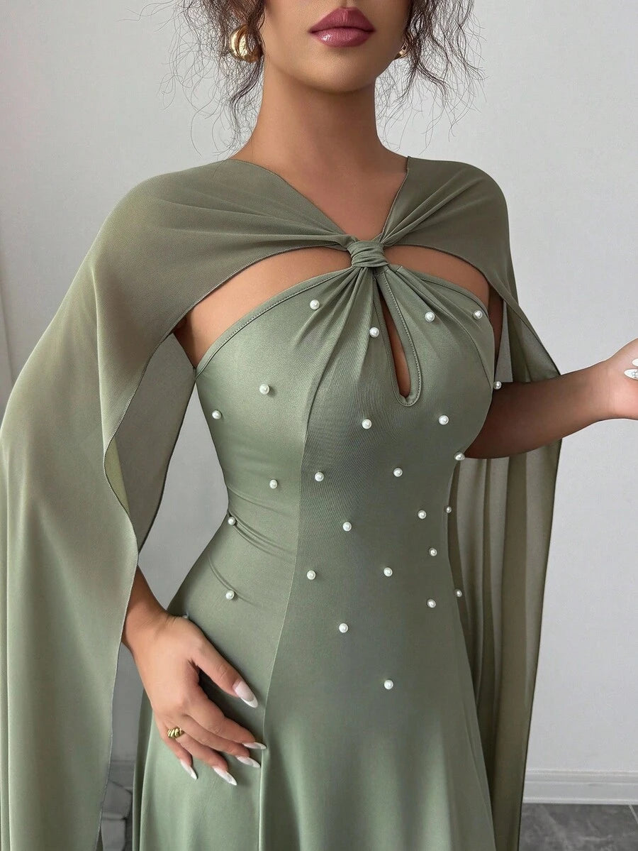 SHEIN Raffinéa فستان شيفون اخضر مكشكش بشكل قطرة ماء