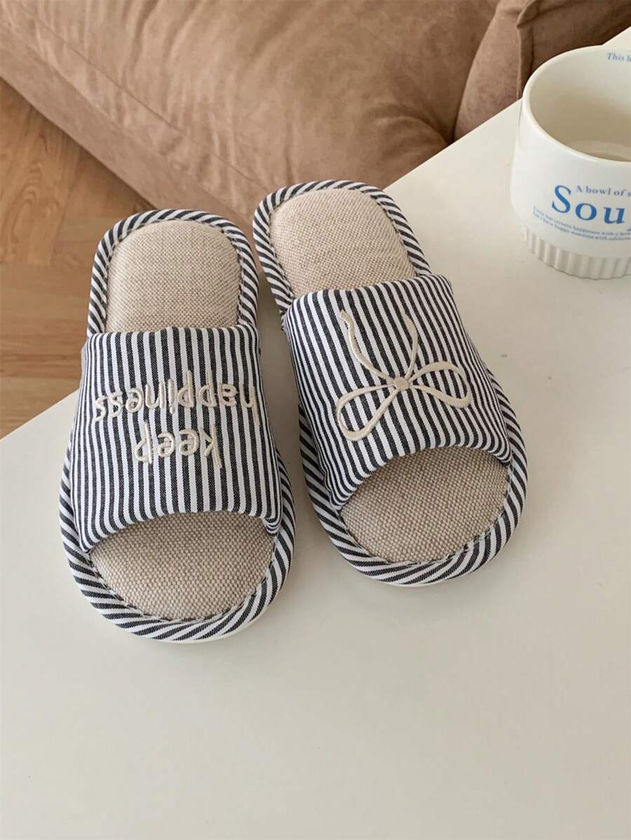 SHEIN XIXITIAO شبشب نسائي مريح بطبعة مخططة وفيونكة