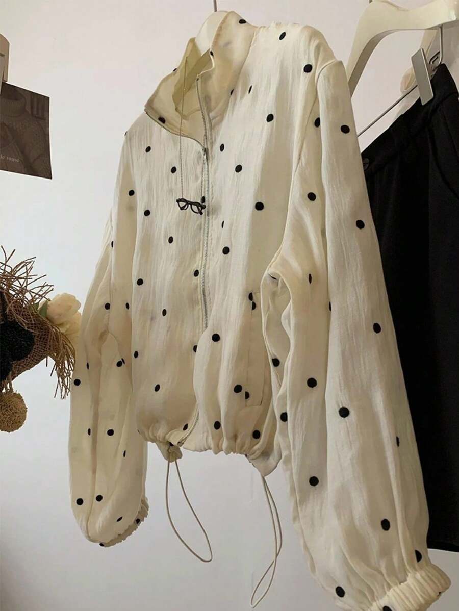 SHEIN Franclia جاكيت نسائي خفيف بنقشة نقاط بسحاب