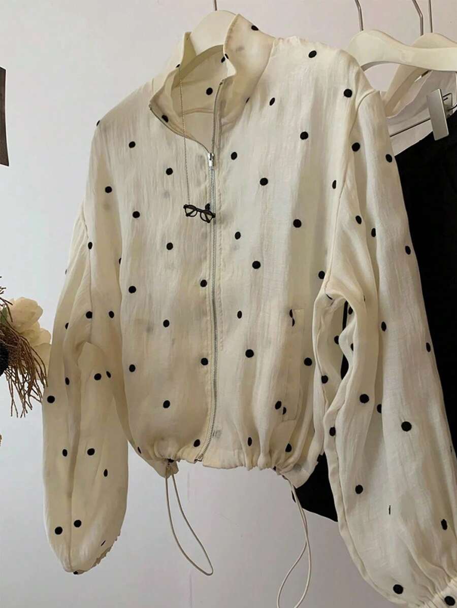 SHEIN Franclia جاكيت نسائي خفيف بنقشة نقاط بسحاب