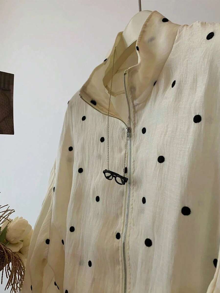 SHEIN Franclia جاكيت نسائي خفيف بنقشة نقاط بسحاب